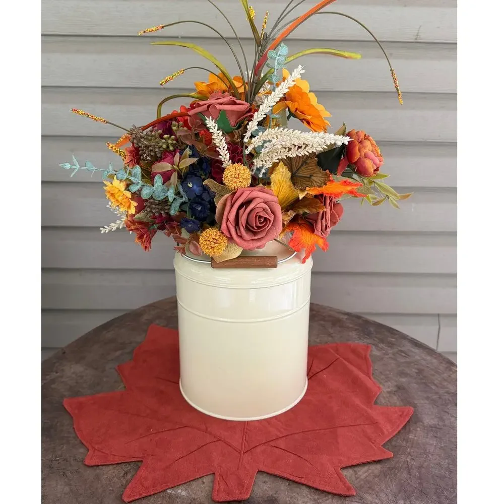 IKEA SOCKER Discontinued Milk Can Vase Fall Floral Arrangement Leaf Mat 3pc Set
